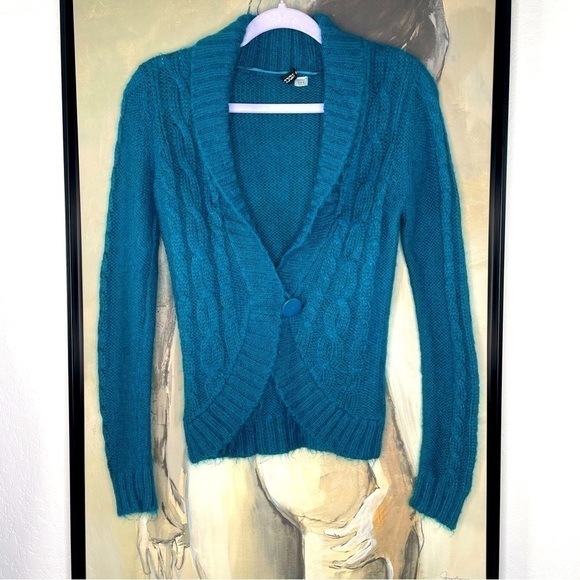 DIVIDED by H&M Teal Cable Knit Shawl Collar Cardigan - Picture 1 of 7